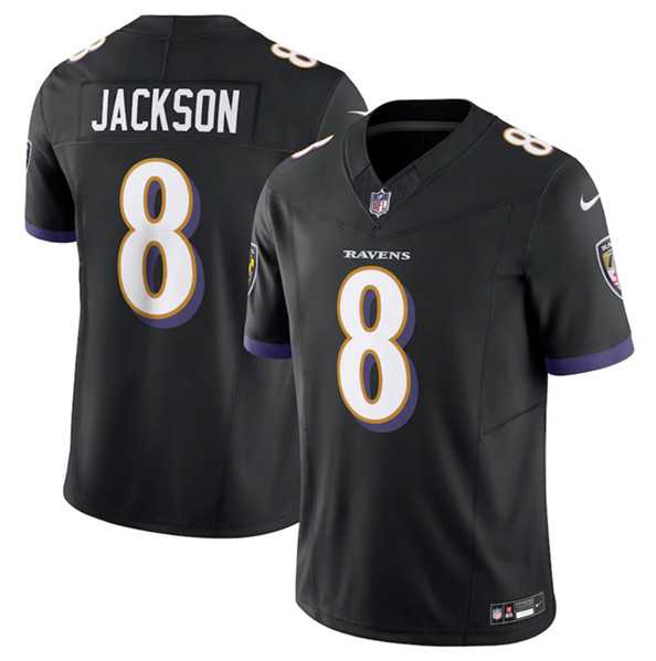 Men & Women & Youth Baltimore Ravens #8 Lamar Jackson Black 2023 F.U.S.E Vapor Jersey